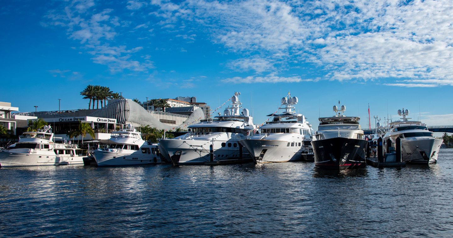 Yachts moored along the waterfront at the Fort Lauderdale International Boat Show