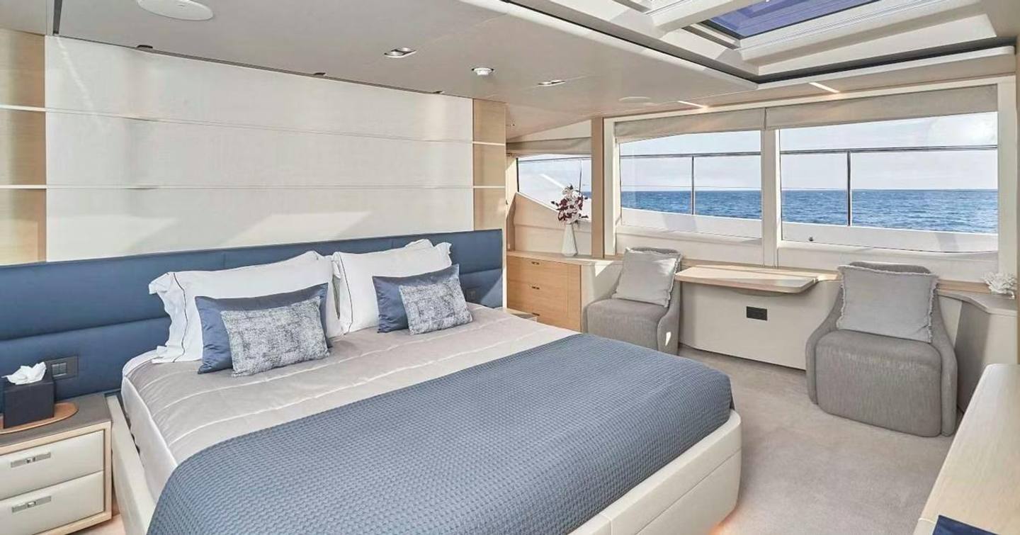 Princess motor yacht Adromelia master cabin with large windows 