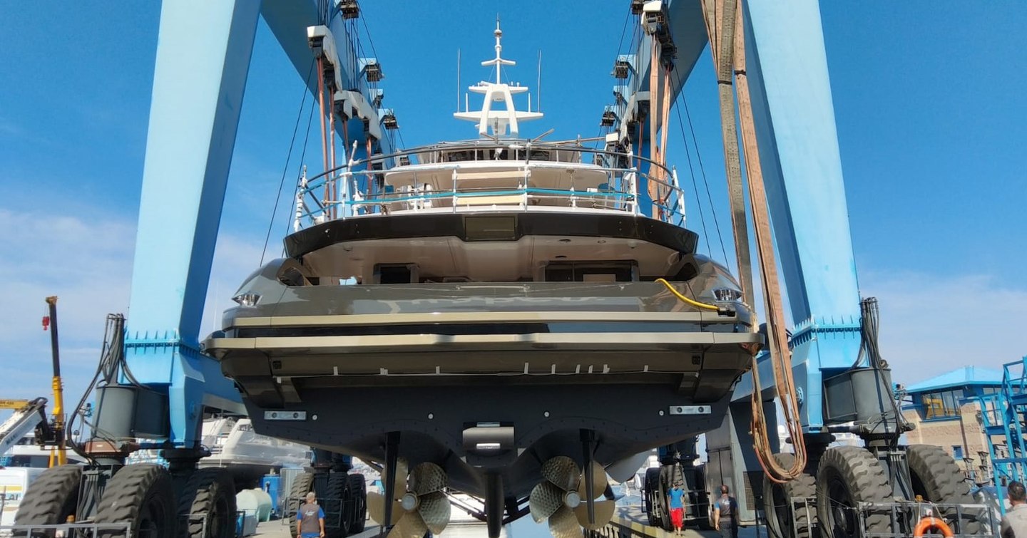 Second Grande Trideck yacht being launched