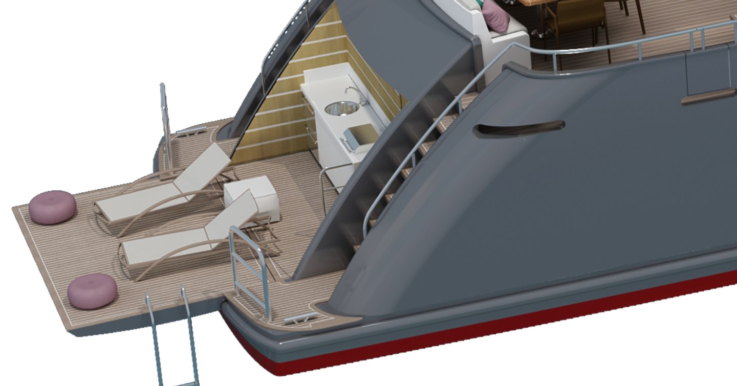 Rendering of StellarONE ST88 motor yacht beach club