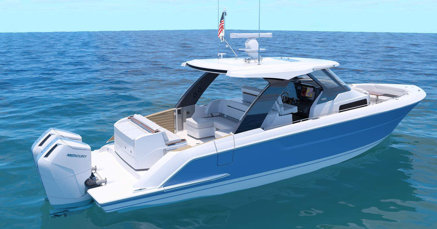 Rendering of Tiara Yachts 39LS sport yachts at anchor