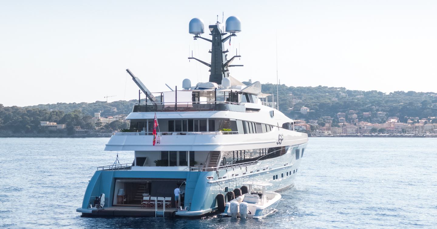 Abeking & Rasmussen superyacht Scott Free at anchor stern view 