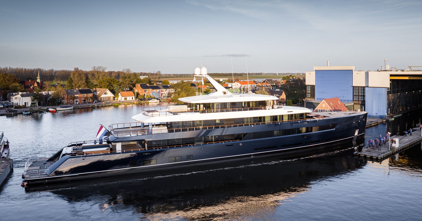 Superyacht ONE outside shipyard