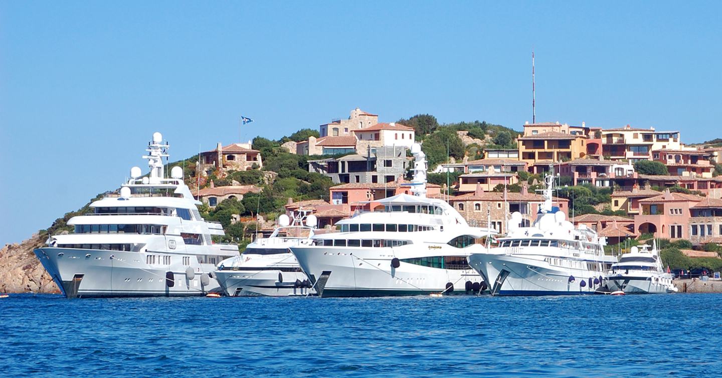 Luxury yachts moored in a marina 