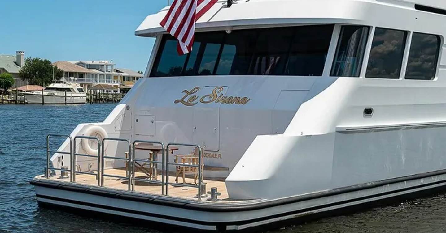 Superyacht La Sirena's aft with deck chairs 