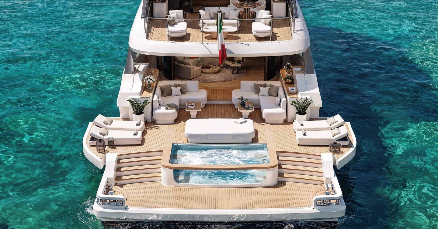 Rendering of Benetti Oasis 36M Superyacht oasis beach club with infinity pool