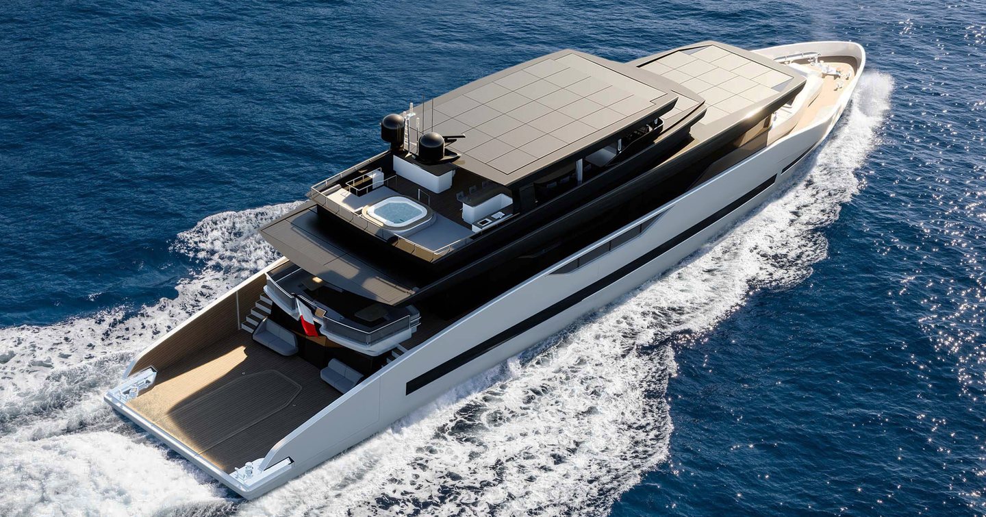 Rendering of GX42 Superyacht under way 