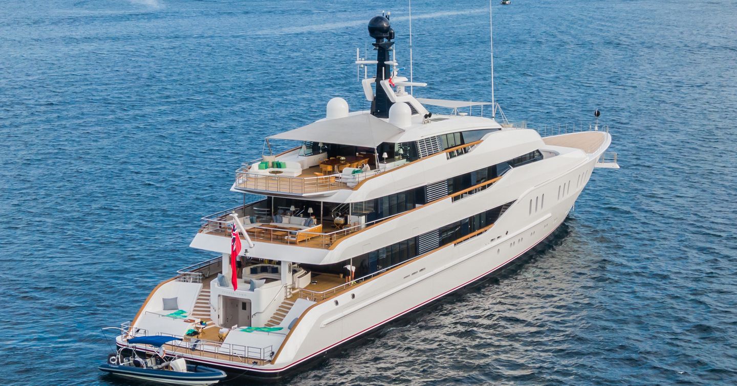 Superyacht Anshin at anchor stern view