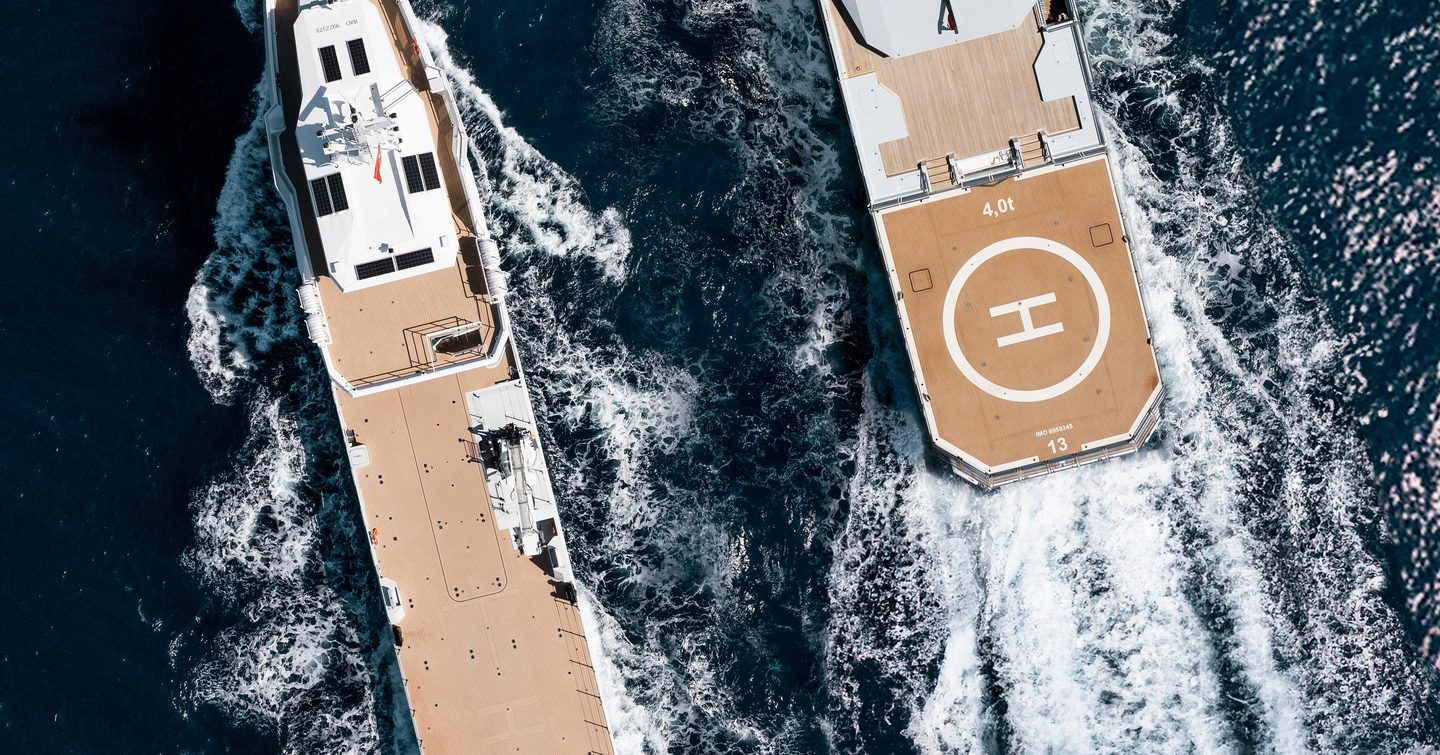 Damen Yachting Xplorer yacht After you and YS 53 support vessel under way