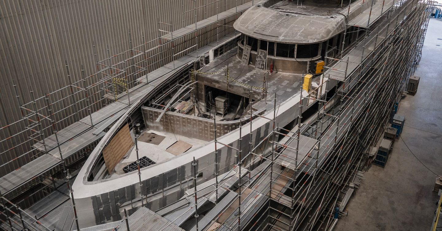 First Sirena 42M superyacht under construction in shipyard 