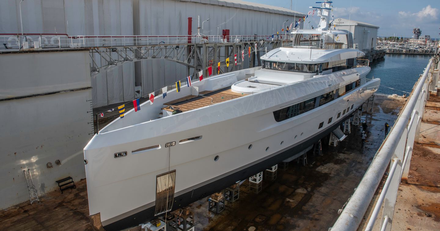 Tankoa Superyacht Spirit at launch in dock