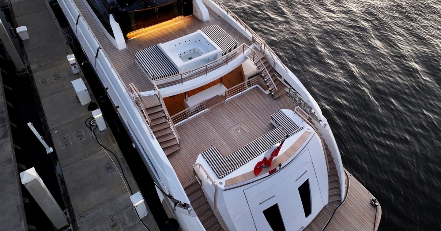 Aerial view of Superyacht Franklie aft decks