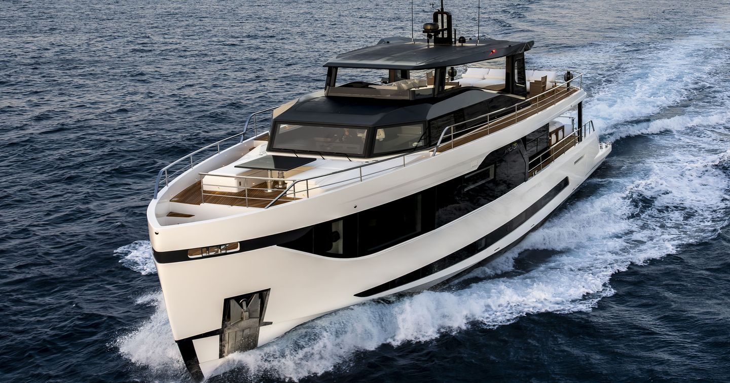 Second Arcadia A80new motor yacht under way 