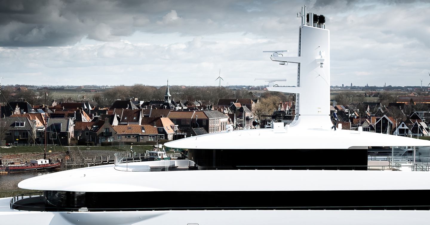 Superyacht Moonrise's upper decks and mast