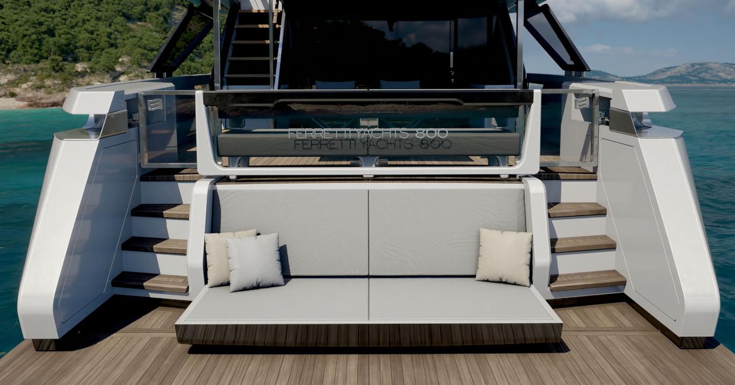 Rendering of Ferretti Yachts 800 aft beach club