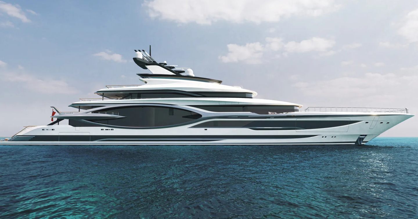 Admiral Yachts superyacht Project Titanium at anchor side view 