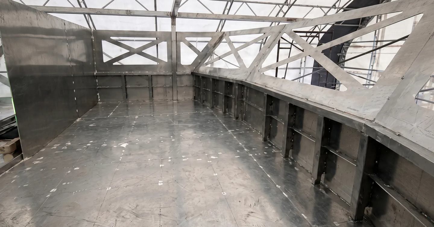 Crescent CCY110 yacht under construction hull close up 