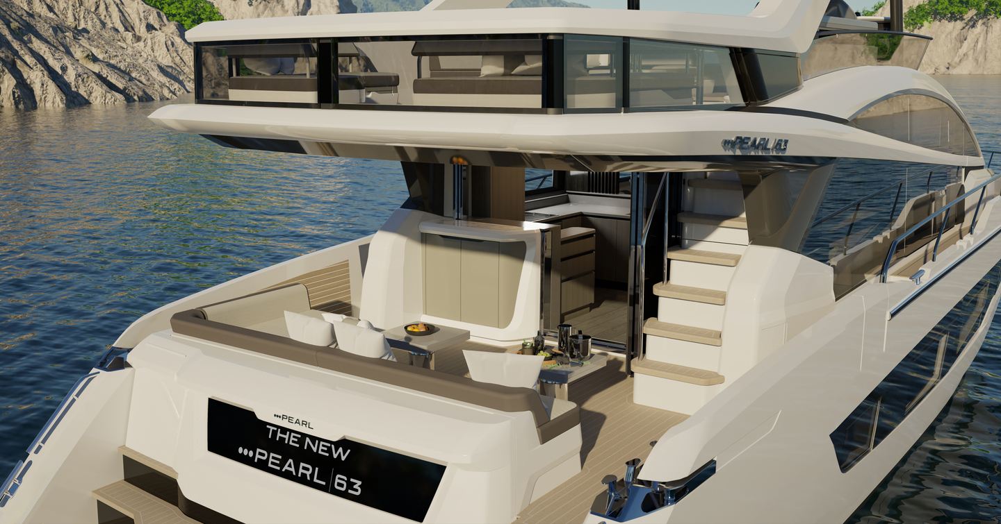 Rendering of Pearl Yachts Pearl 63 motor yacht aft deck