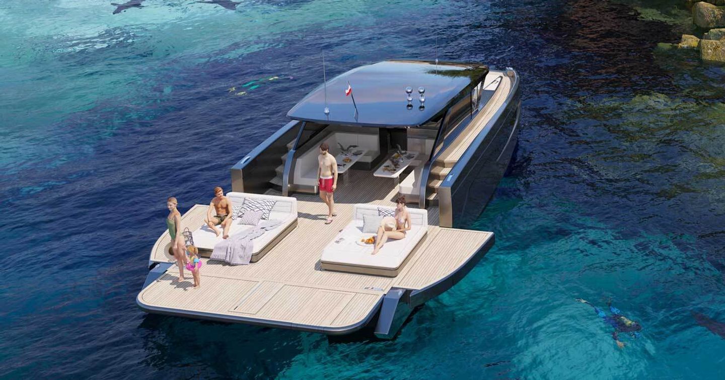 Sunreef Ultima 55 catamaran at anchor stern view 