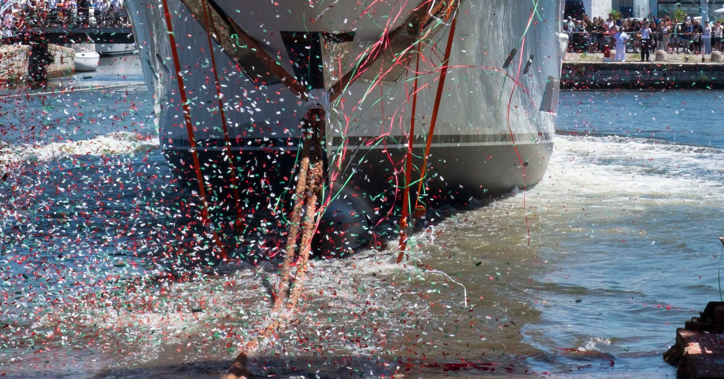Superyacht Fortitude¹ bow covered in confetti 