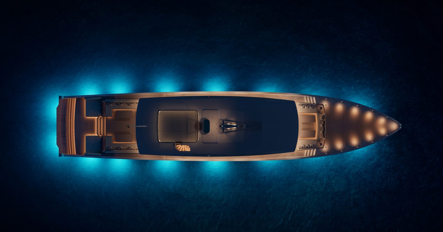 Alia Yacht Genie Blu at anchor aerial view 