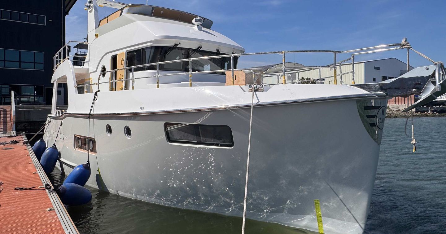 Next-Gen Nordhavn 46 Motor Yacht docked after launch