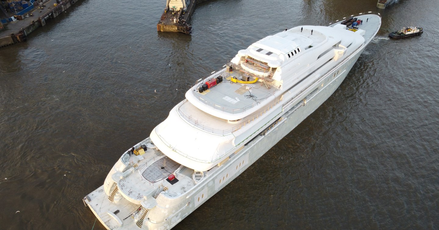 Lurssen 146m superyacht Project Opera being launched in Hamburg