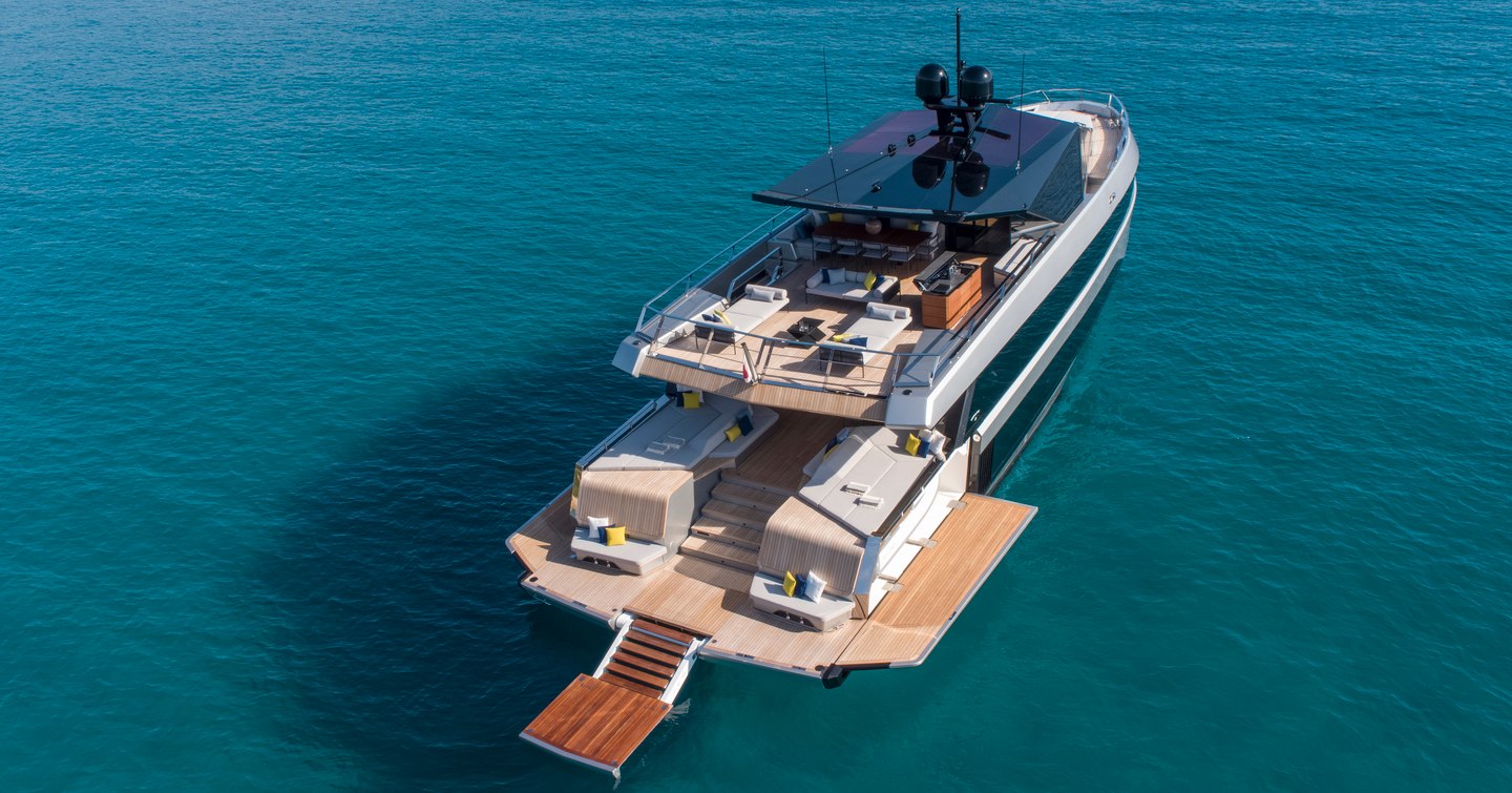 Wally wallywhy200 motor yacht at anchor with fold out beach club 