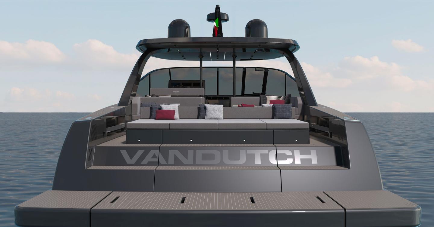 Rendering of VanDutch 75 motor yacht stern