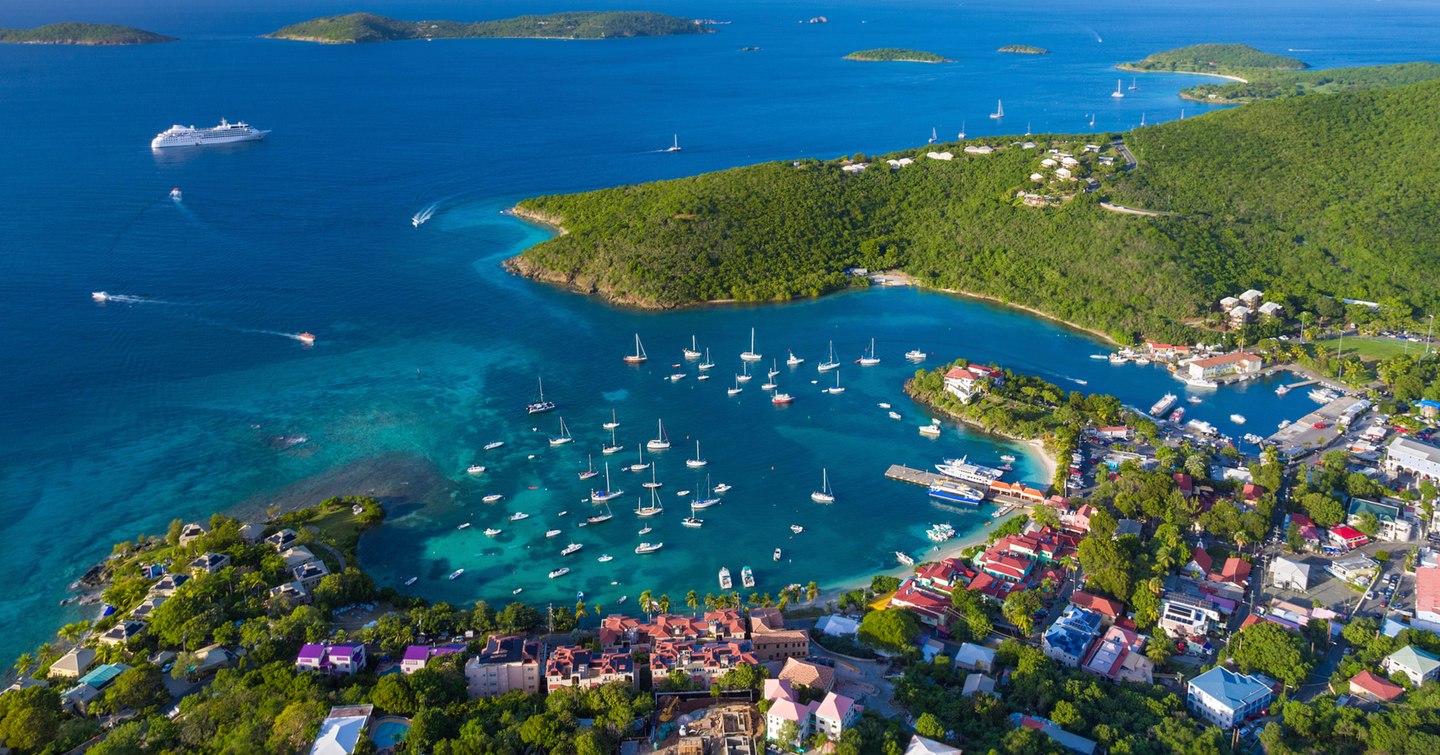 Yachts in a cove aerial view  