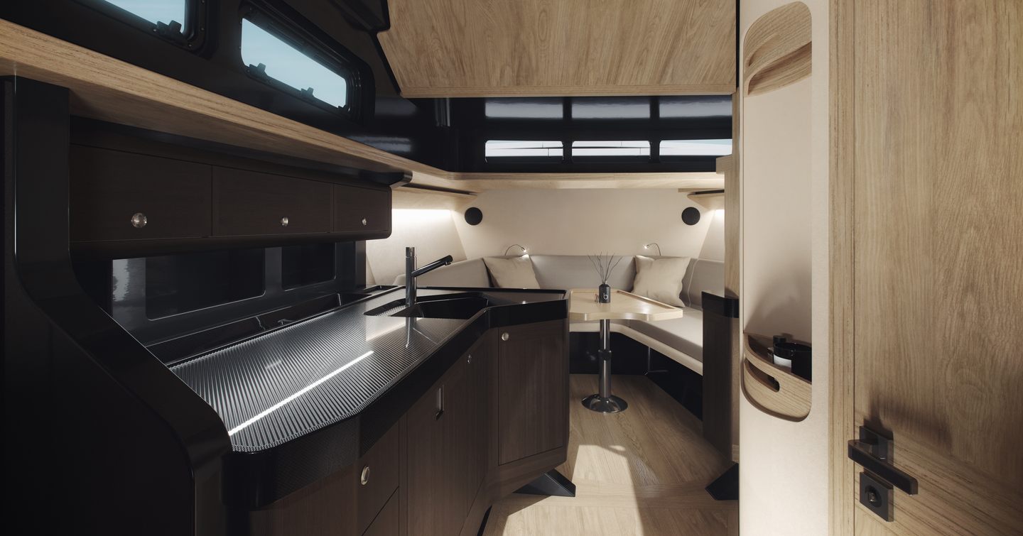 CGI of Windy SLR60 showing galley and lounge area