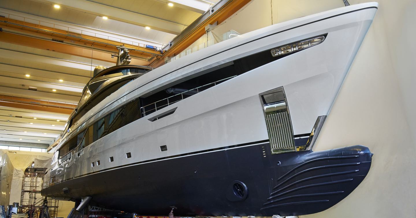 First Admiral Panorama 50 superyacht in shed before launch