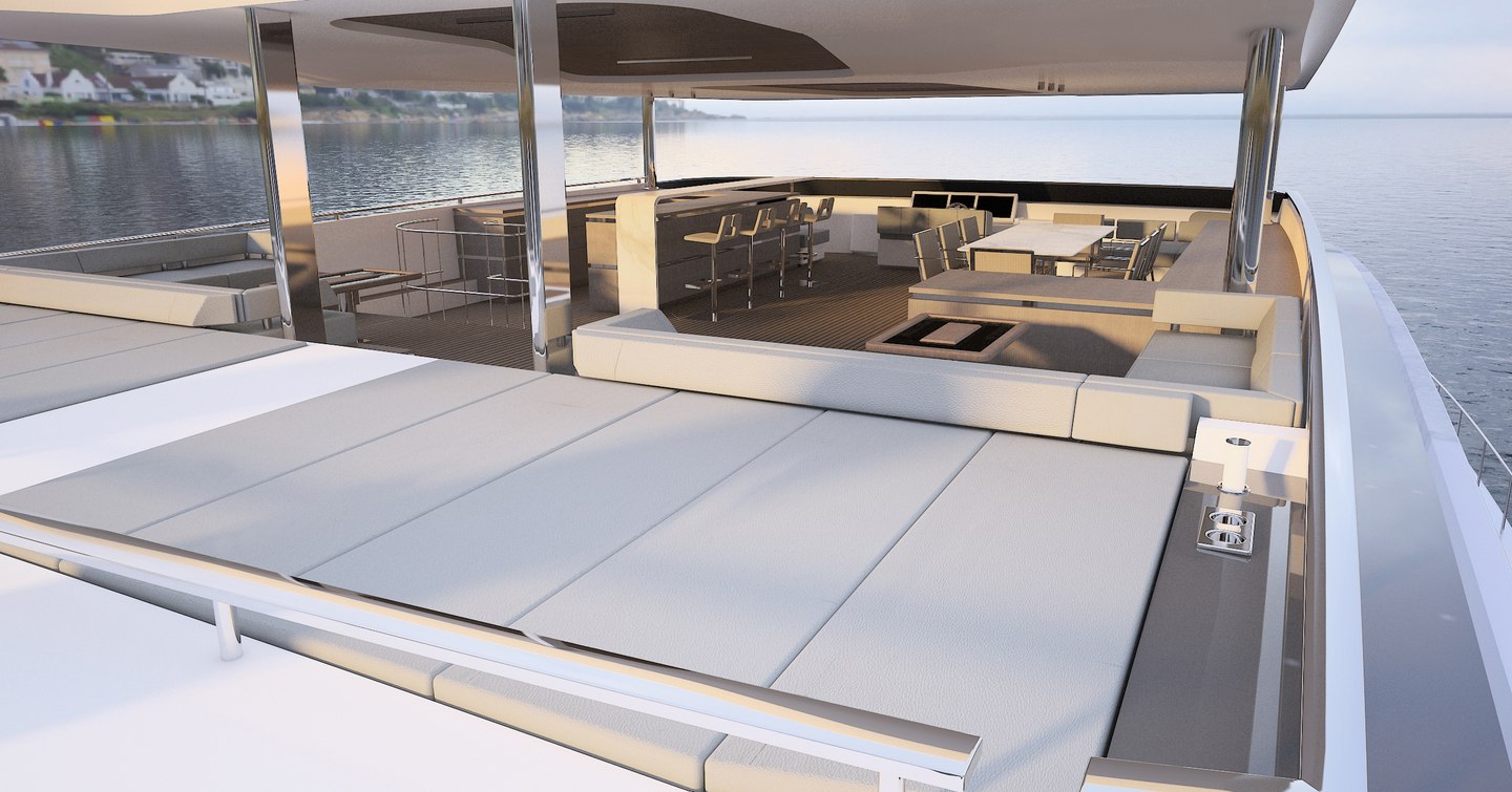 Sunpad on deck of Silent 80 Tri-Deck