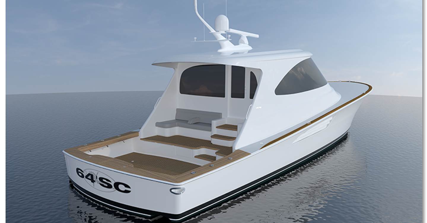 Rendering of Viking 64 SC Sportfisher yacht at anchor 