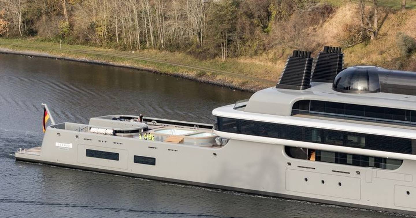 Close up of Superyacht Project Cosmos stern under ws