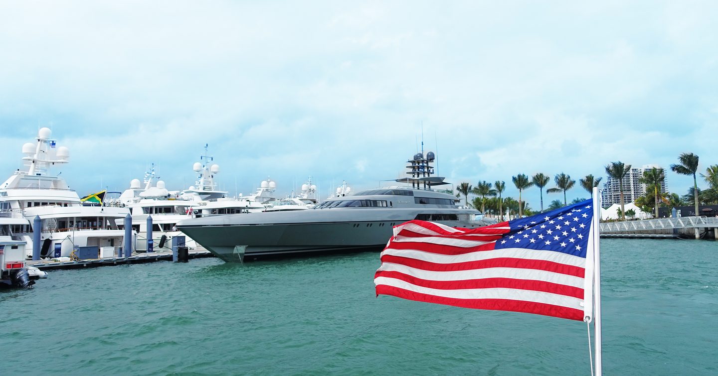 Boat in front of USA flag