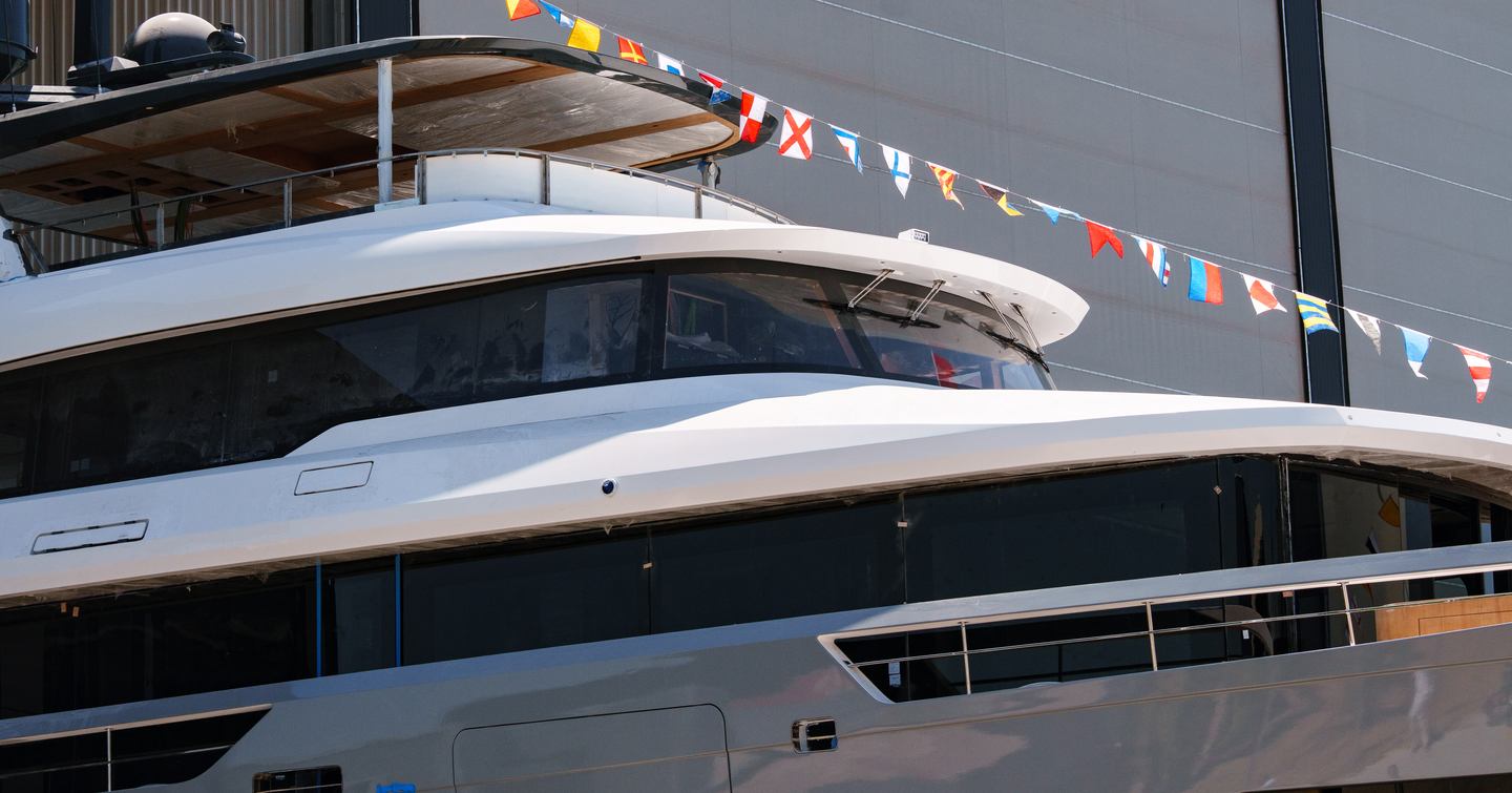 First Sirena 118 yacht at launch deck close up 