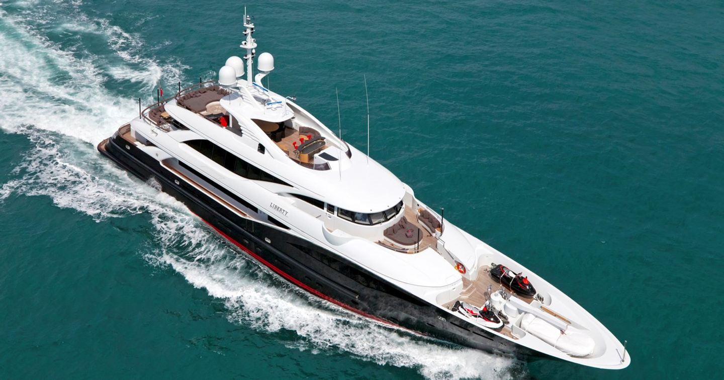 ISA Yachts motor yacht Liberty underway aerial view 