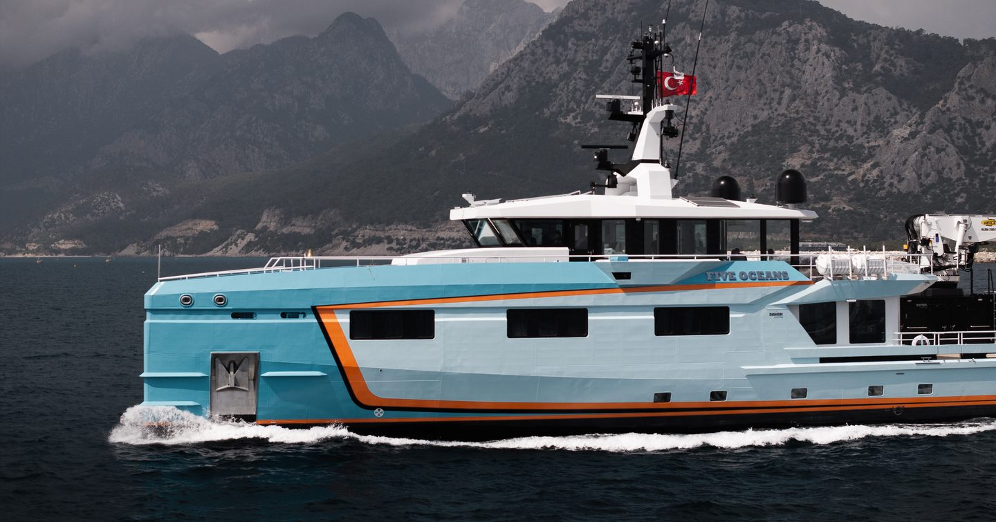 Support yacht Five Oceans under way