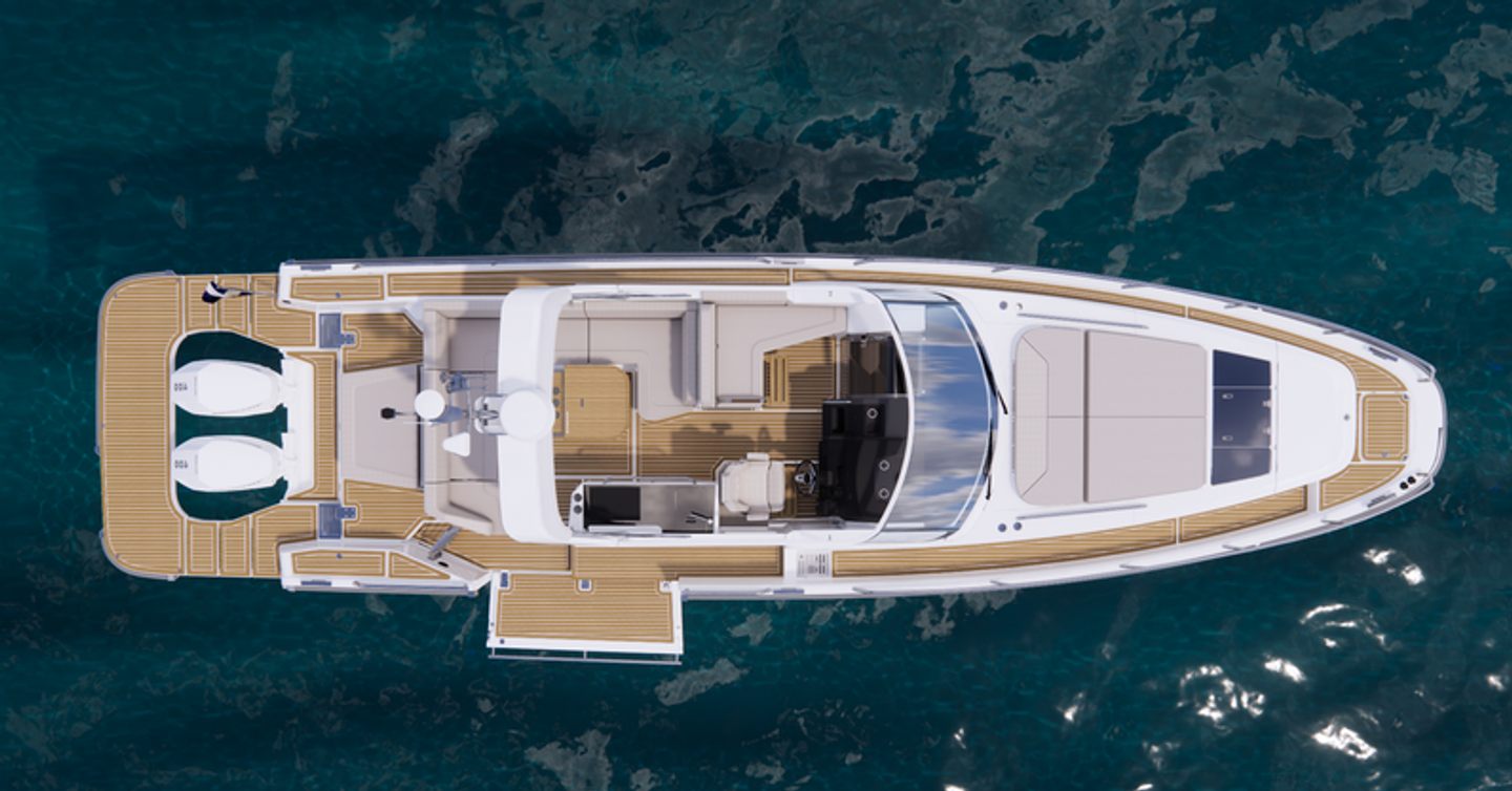 Aerial rendering Nimbus Weekender 12 boat at anchor 