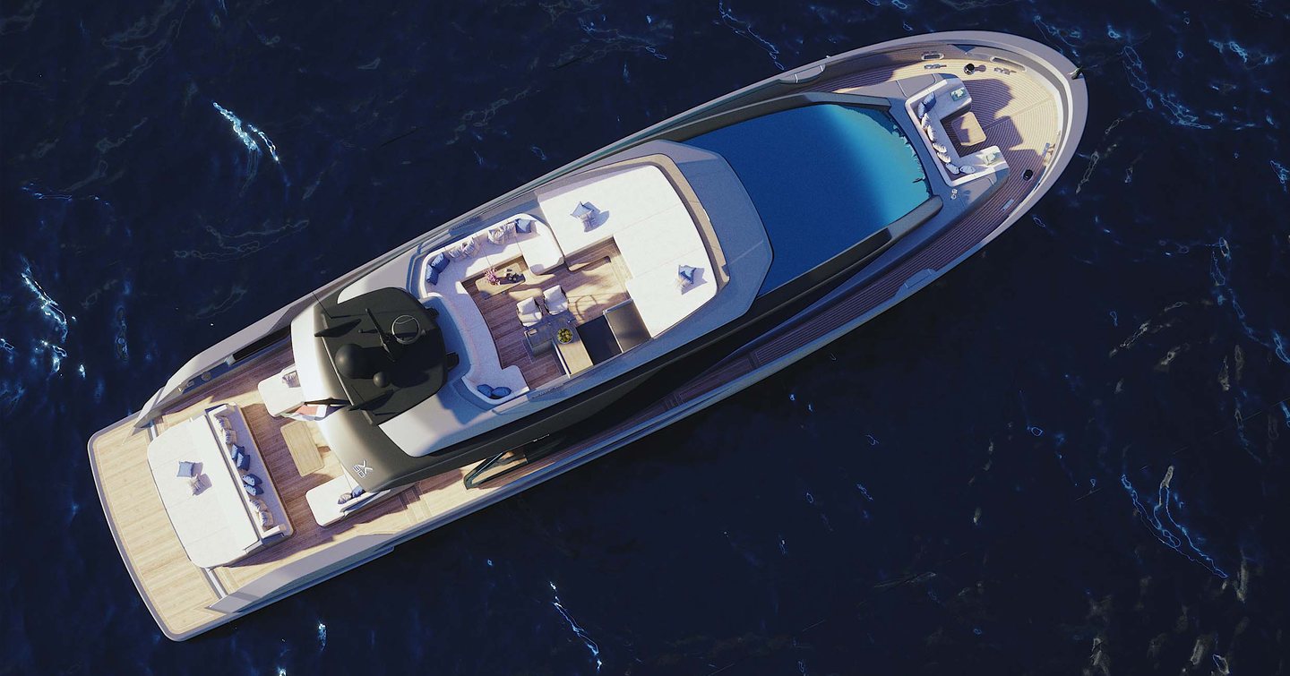 aerial Rendering of second Extra X90 FAST motor yacht 