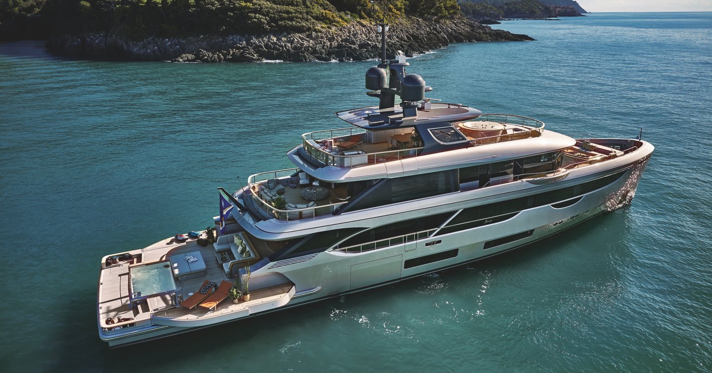 Oasis 40M motor yacht at anchor