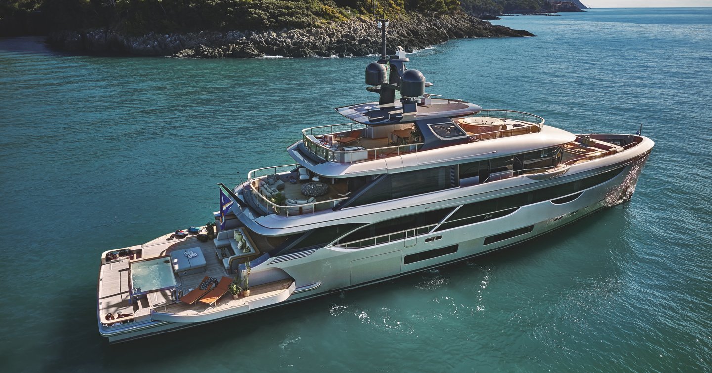 Rendering of Benetti Oasis 40M superyacht at anchor 