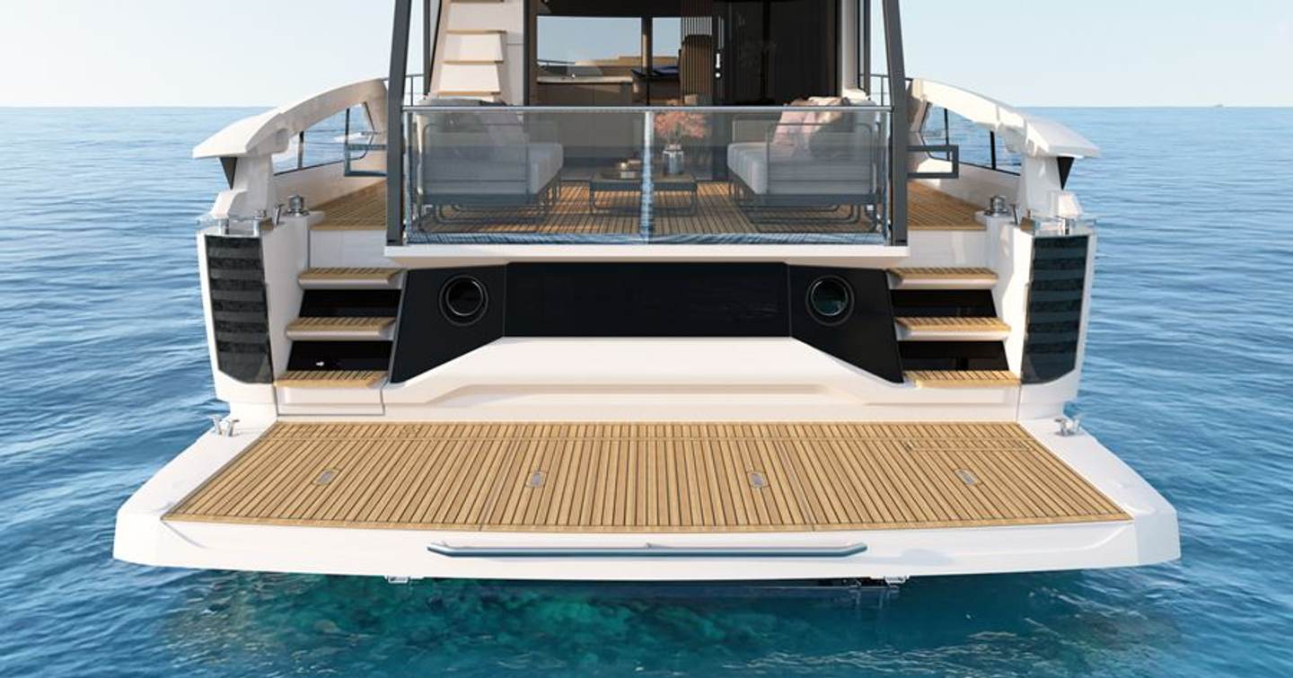 Rendering of Navetta 58 motor yacht hydraulic stern