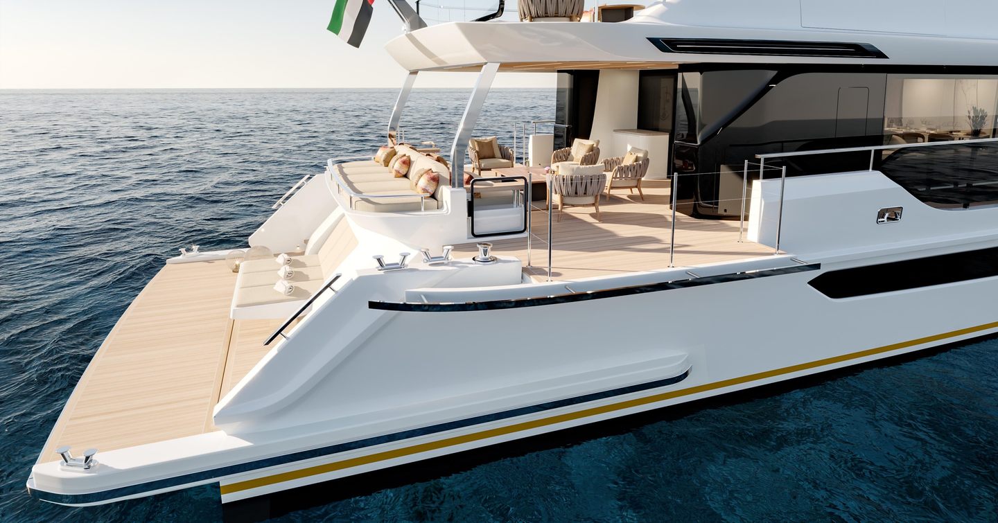 First Majesty 100 Terrace Superyacht aft decks with beach club and alfresco dining