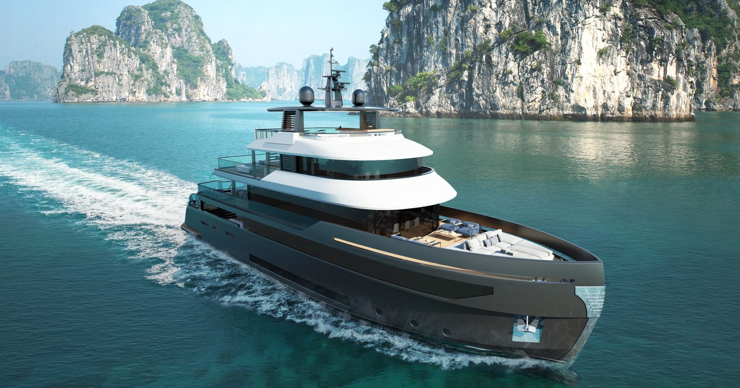 CGI of  Benetti B.Yond 37m on water