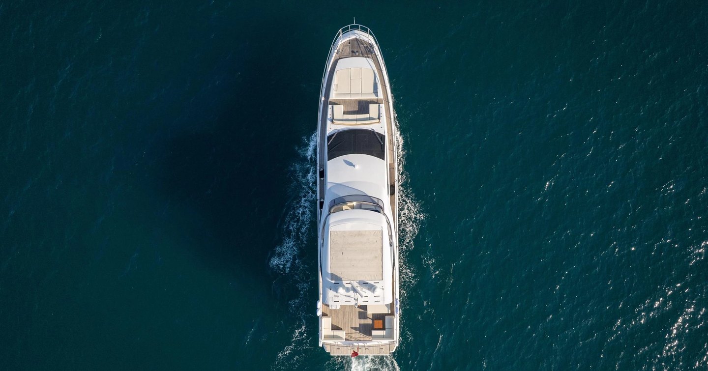 Aerial view of Motor Yacht Trinidad under way
