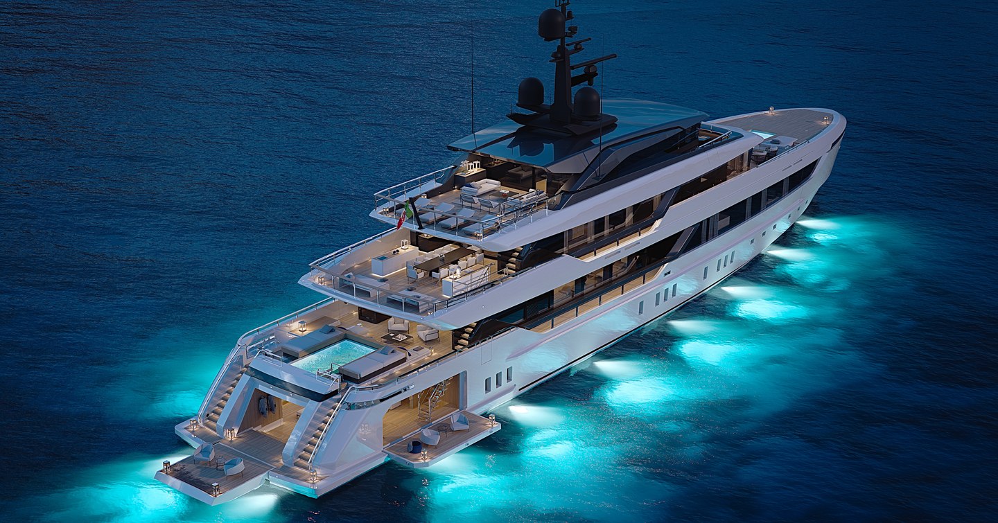 Rendering of Sanlorenzo 57Steel at night