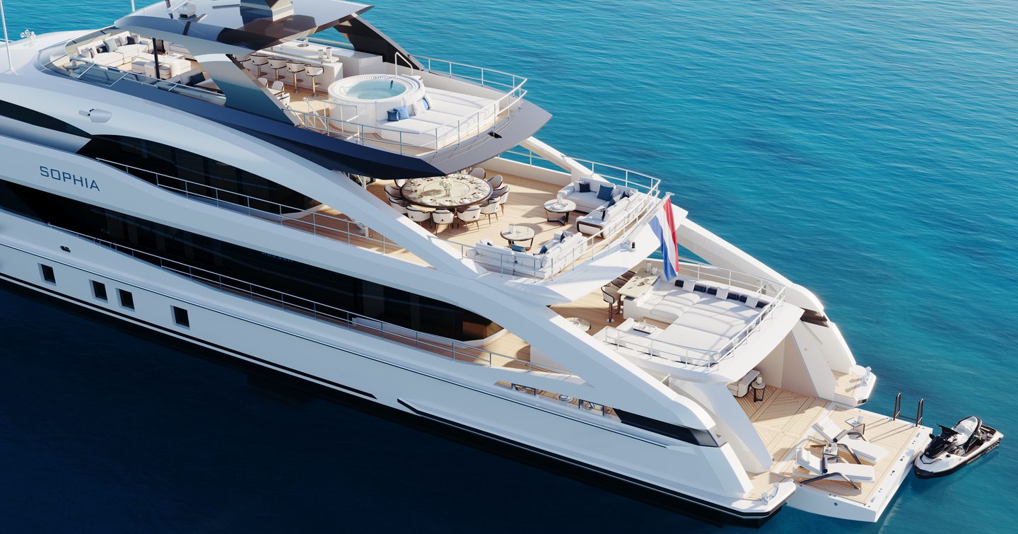 Heesen superyacht Project Sophia at anchor stern view 