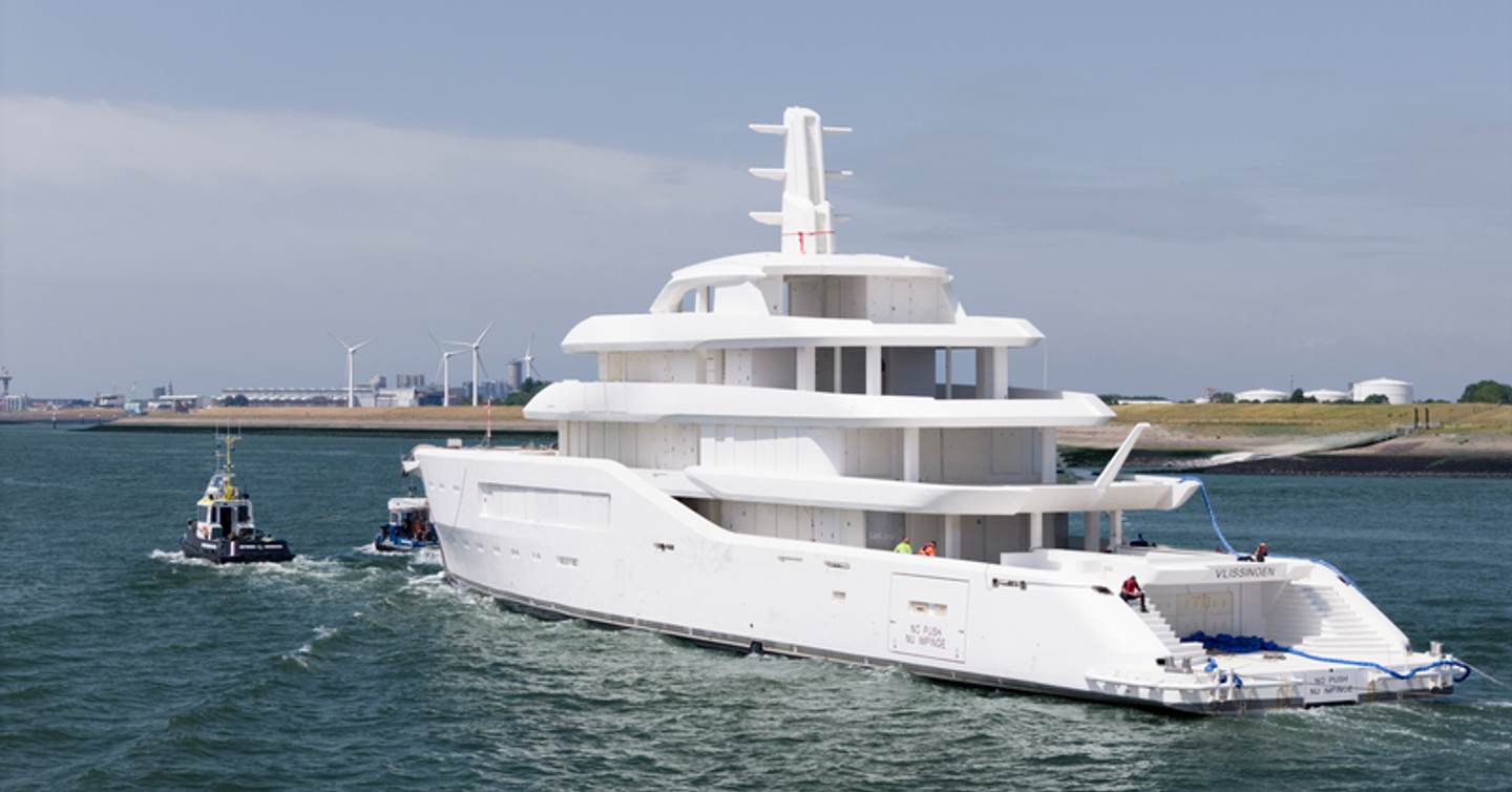 Amels 80 superyacht before outfitting under way